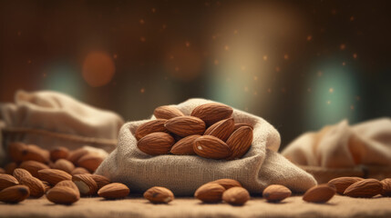 Fototapeta na wymiar Pile of hundreads almonds, generative ai