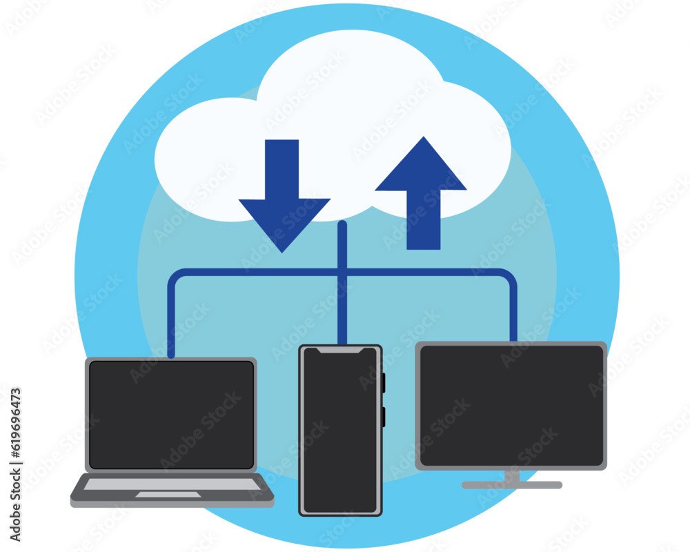 Poster data transmission through the cloud ,business technology and science topic, illustrated in flat styl