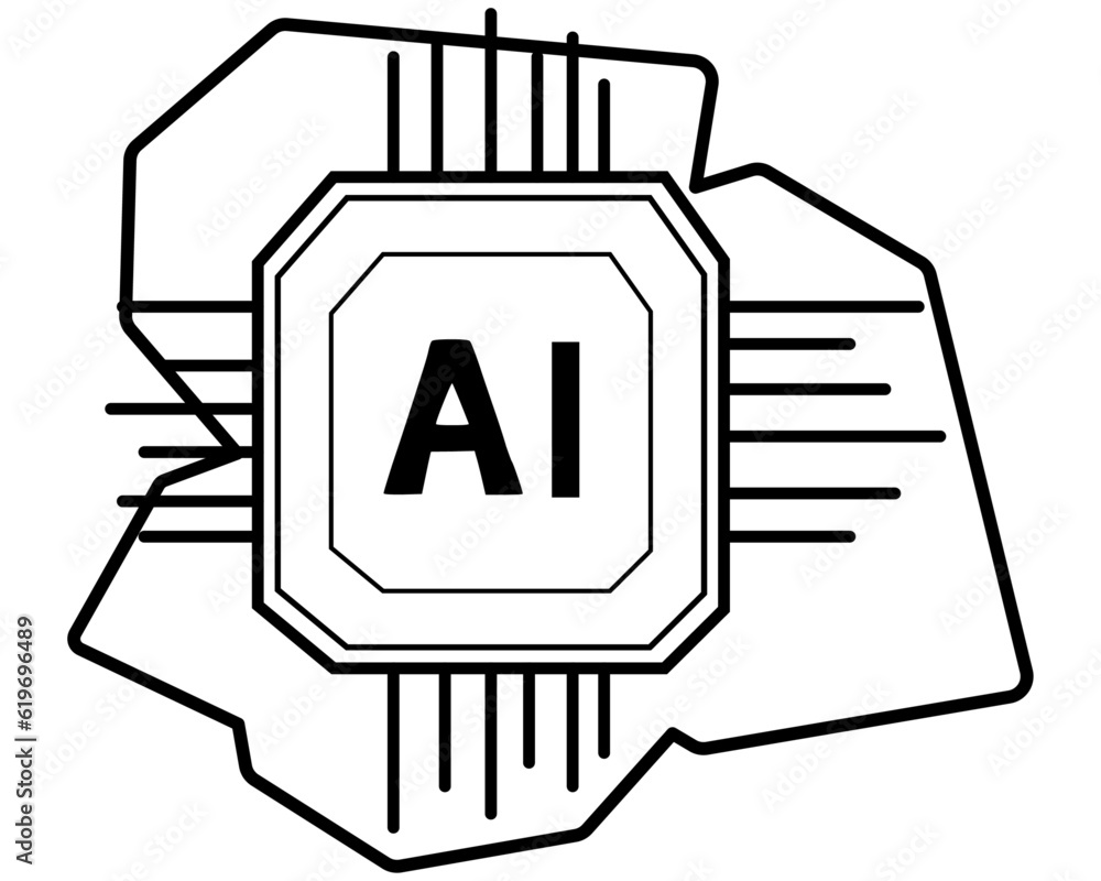 Poster ai computer system ,business technology and science concept, flat-styled line art icon.