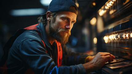Obraz premium Portrait of man in orange reflexive vest, generative ai