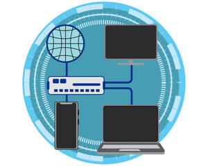 device connection ,Business technology and science topic, illustrated in flat style with a vector.