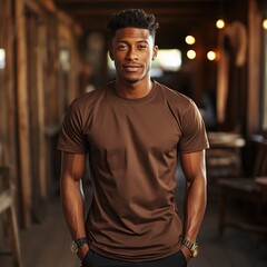 Fototapeta premium Illustration of a fashion portrait with plain t-shirt mockup&nbsp;, AI Generated