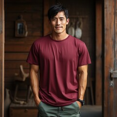 Obraz premium Illustration of a fashion portrait with plain t-shirt mockup&nbsp;, AI Generated