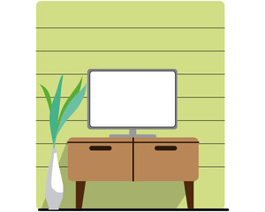 TV and table, business concepts for the construction sector, shown in flat vector design.