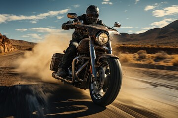 Motorcycle riding Harley Davidson in cool style, in the movie. - obrazy, fototapety, plakaty