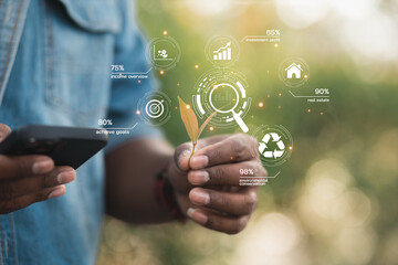 ESG concept, energy environment of sustainable and ethical natural gas business networking on green background.
