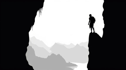 silhouette of a person on mountain, generative ai