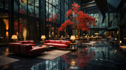 Modern style lobby in hotel, generative ai