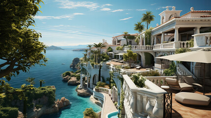 Fototapeta premium view of the town, mediterranean sea city, generative ai
