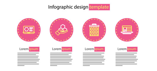 Set line Honeycomb, Stack of pancakes, and hand and online service icon. Vector