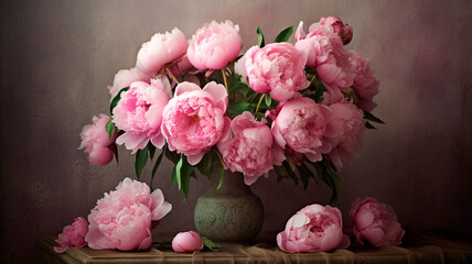 Pastel pink peonies, wedding, Easter, Mother's day, vintage style. Generative AI