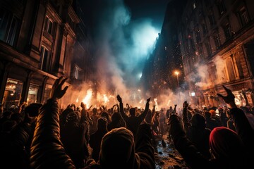 Disorder and protests unfolding on the bustling streets of a metropolis - obrazy, fototapety, plakaty