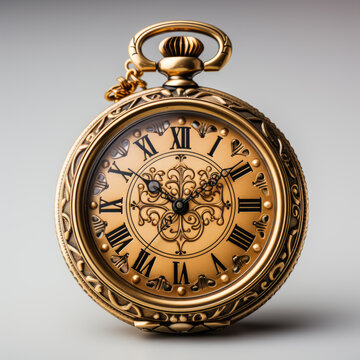 Generative ai illustration of Antique Pocket Watch on white background