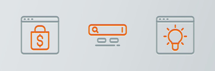 Set line Browser window, Online shopping on screen and Search engine icon. Vector