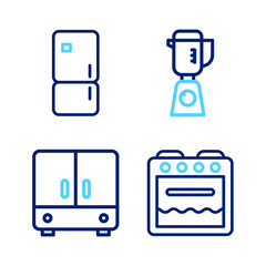 Set line Oven, Wardrobe, Blender and Refrigerator icon. Vector