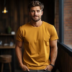 Fototapeta premium Illustration of a fashion portrait with plain t-shirt mockup&nbsp;, AI Generated