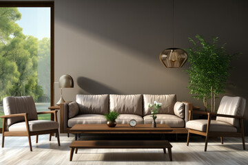 Generative ai illustration of Luxury beige wall minimal living room