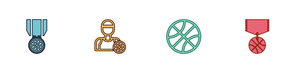 Obraz premium Set Basketball medal, player, and icon. Vector