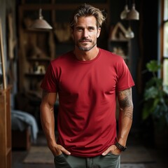 Obraz premium Illustration of a fashion portrait with plain t-shirt mockup&nbsp;, AI Generated