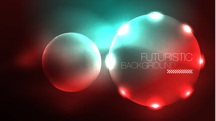 Neon glowing circles, magic energy space light concept, abstract background wallpaper design