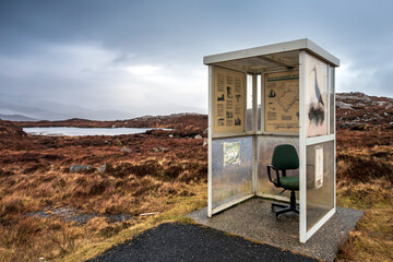 Tourist Information booth by roadside south of Tarbert, Isle of Harris, Outer Hebrides, Scotland