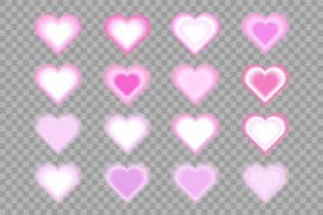 Abstract soft pink gradient with blurry hearts isolated on transparent background. Collection futuristic aura shapes with blurring effect for card, poster, web