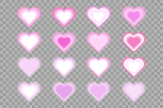 Abstract Soft Pink Gradient With Blurry Hearts Isolated On Transparent Background. Collection Futuristic Aura Shapes With Blurring Effect For Card, Poster, Web