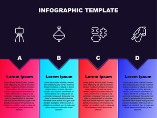 Set line Wood easel, Whirligig toy, Puzzle pieces and Toy horse. Business infographic template. Vector
