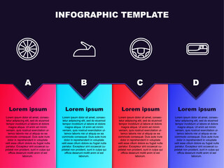 Set line Car wheel, handbrake, Steering and door handle. Business infographic template. Vector