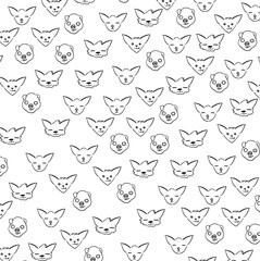 Cartoon faces of foxes, pigs, dogs or pets.