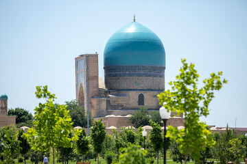 a blue dome castle in uzbekistan