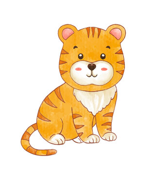 watercolor tiger cartoon character	
