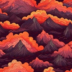 seamless background with red and yellow mountains