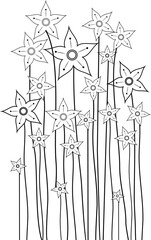 Flowers Line Art. Hand Draw Bouquet of Flowers Outline Illustration. Flowers Outline. Flowers Outline Illustration. Flowers Outline Isolated on White Background. Elements for design.