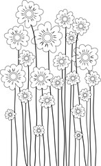 Flowers Line Art. Hand Draw Bouquet of Flowers Outline Illustration. Flowers Outline. Flowers Outline Illustration. Flowers Outline Isolated on White Background. Elements for design.