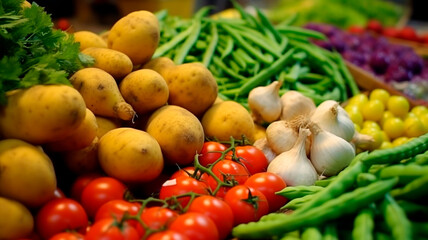 Vegetables at a farmer's market. Generative AI
