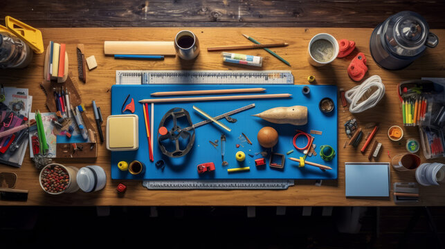 top view of a childrens desk, generative ai