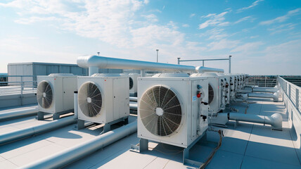 white large industrial air conditioning system on the roof. Generative AI