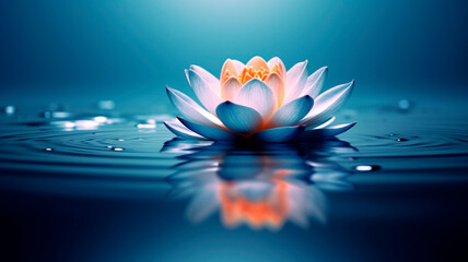 Zen lotus flower on water, meditation and spirituality concept. Generative AI