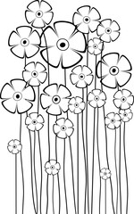 Flowers Line Art. Hand Draw Bouquet of Flowers Outline Illustration. Flowers Outline. Flowers Outline Illustration. Flowers Outline Isolated on White Background. Elements for design.