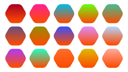 Colorful Tangelo Color Shade Linear Gradient Palette Swatches Web Kit Rounded Hexagons Template Set