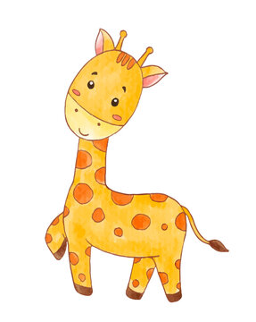 Watercolor of giraffe cartoon character	
