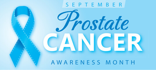 Blue ribbon – Symbol of the fight against prostate cancer against a background of blue sky with month