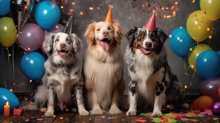 Fototapeta na wymiar Cute smiling dogs celebrating new year 2024, HD, Background Wallpaper, Desktop Wallpaper