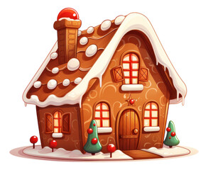 Cute cartoon Christmas gingerbread house illustration isolated.