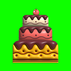 3D Cake Assets Design with Greenscreen Background