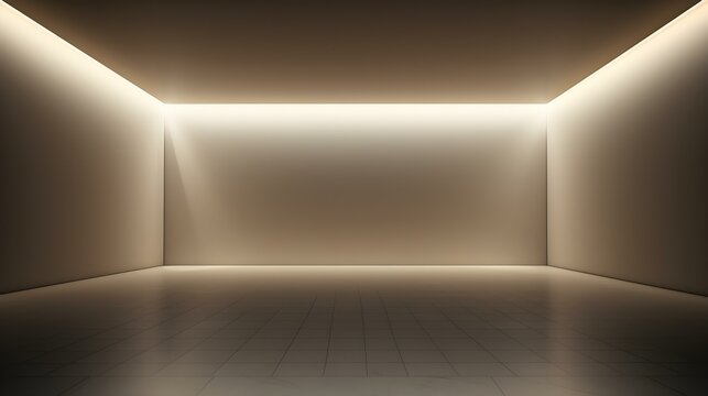 Empty geometrical Room in Ivory Colors with beautiful Lighting. Futuristic Background for Product Presentation.