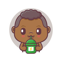 cute baby cartoon character vector illustration with energy drink