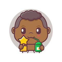 cute baby cartoon character vector illustration with trophies and energy drinks