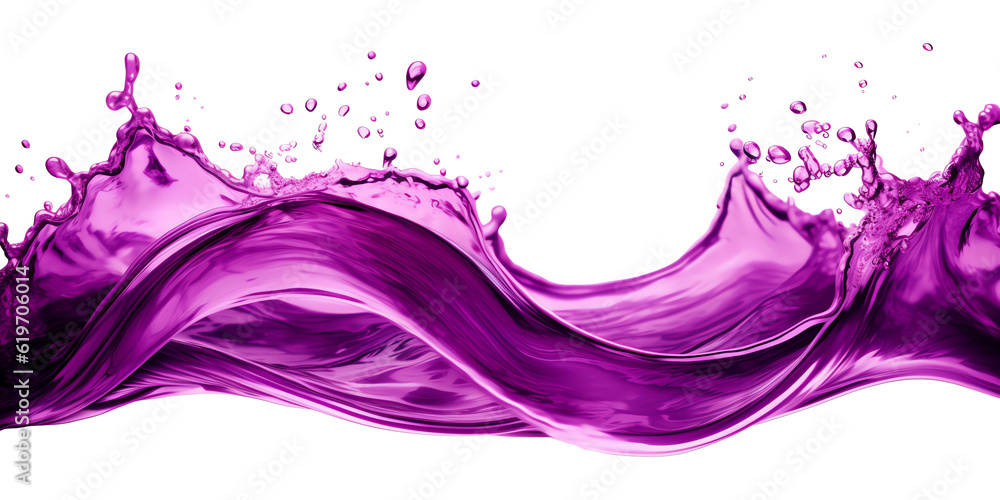 Wall mural purple liquid splashing wave border isolated - generative ai